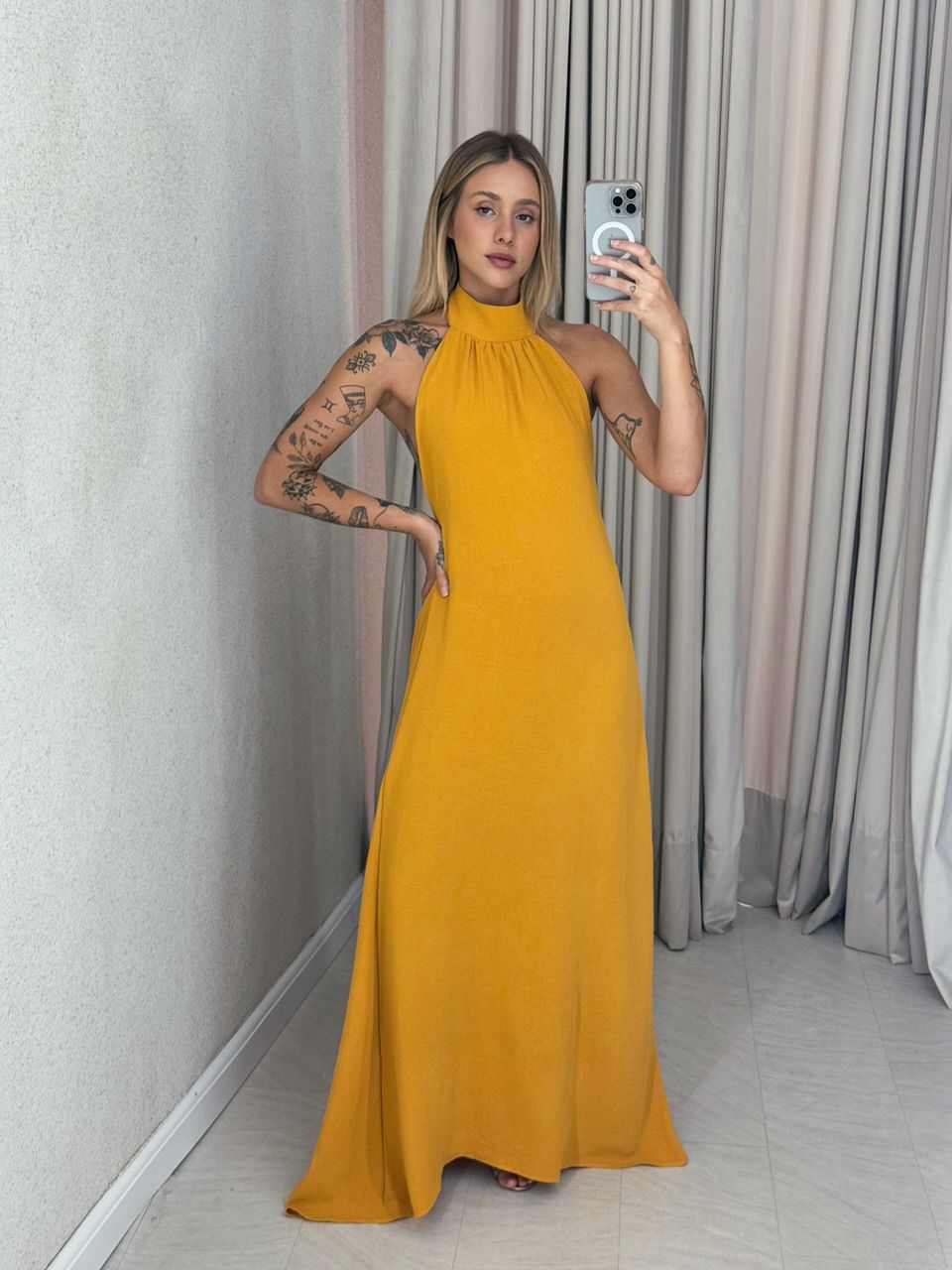 VESTIDO GLENDA CF mostarda - 0058940051 - CAROLLA FERRARO