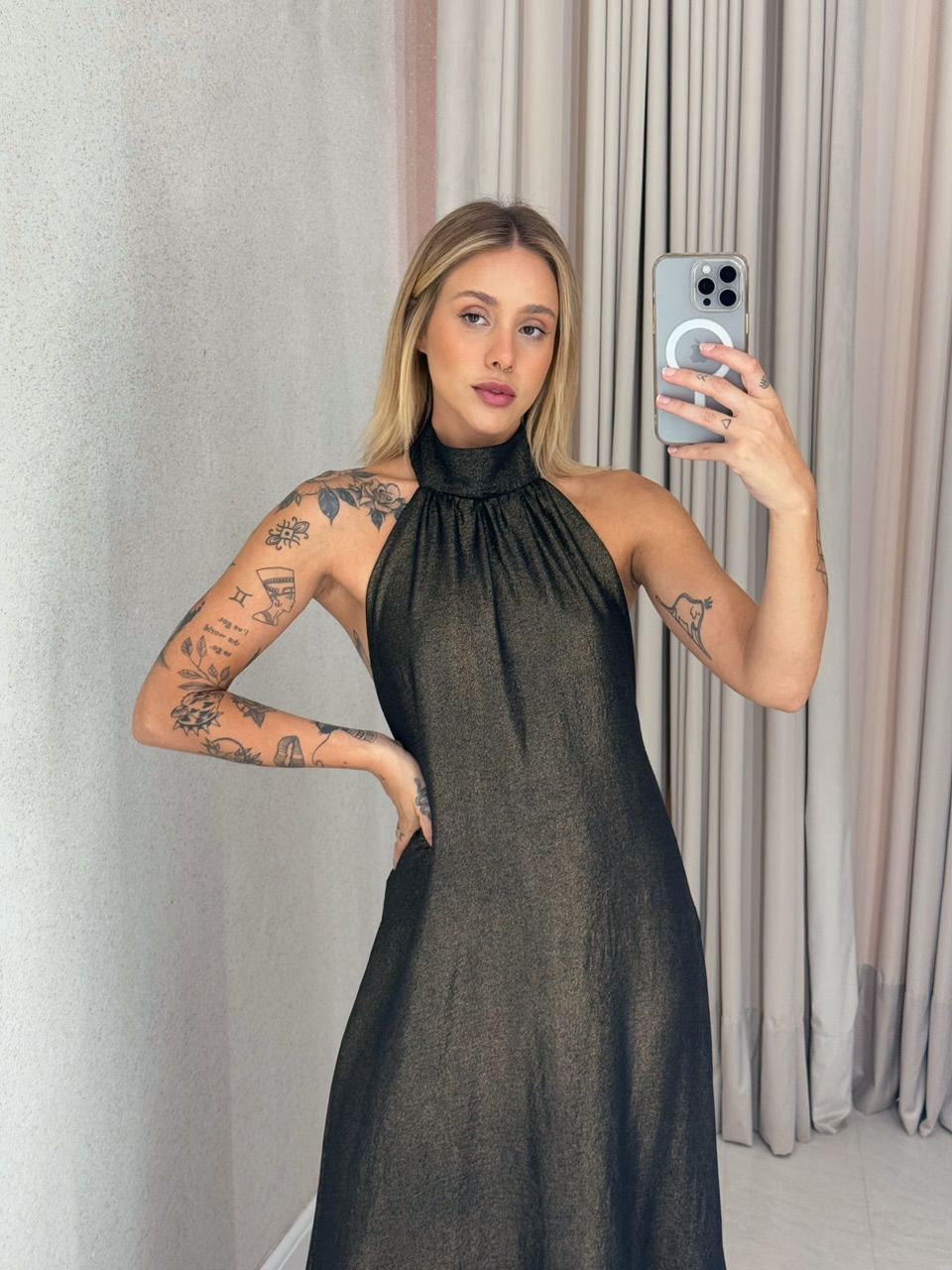 VESTIDO GLENDA CF PRETO/DOURADO