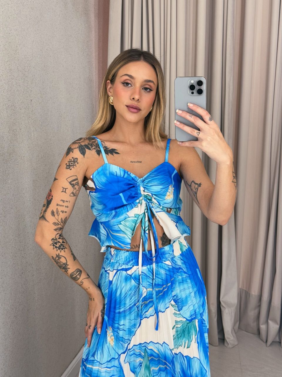CONJUNTO ANA HELENA PLISSADO AZUL
