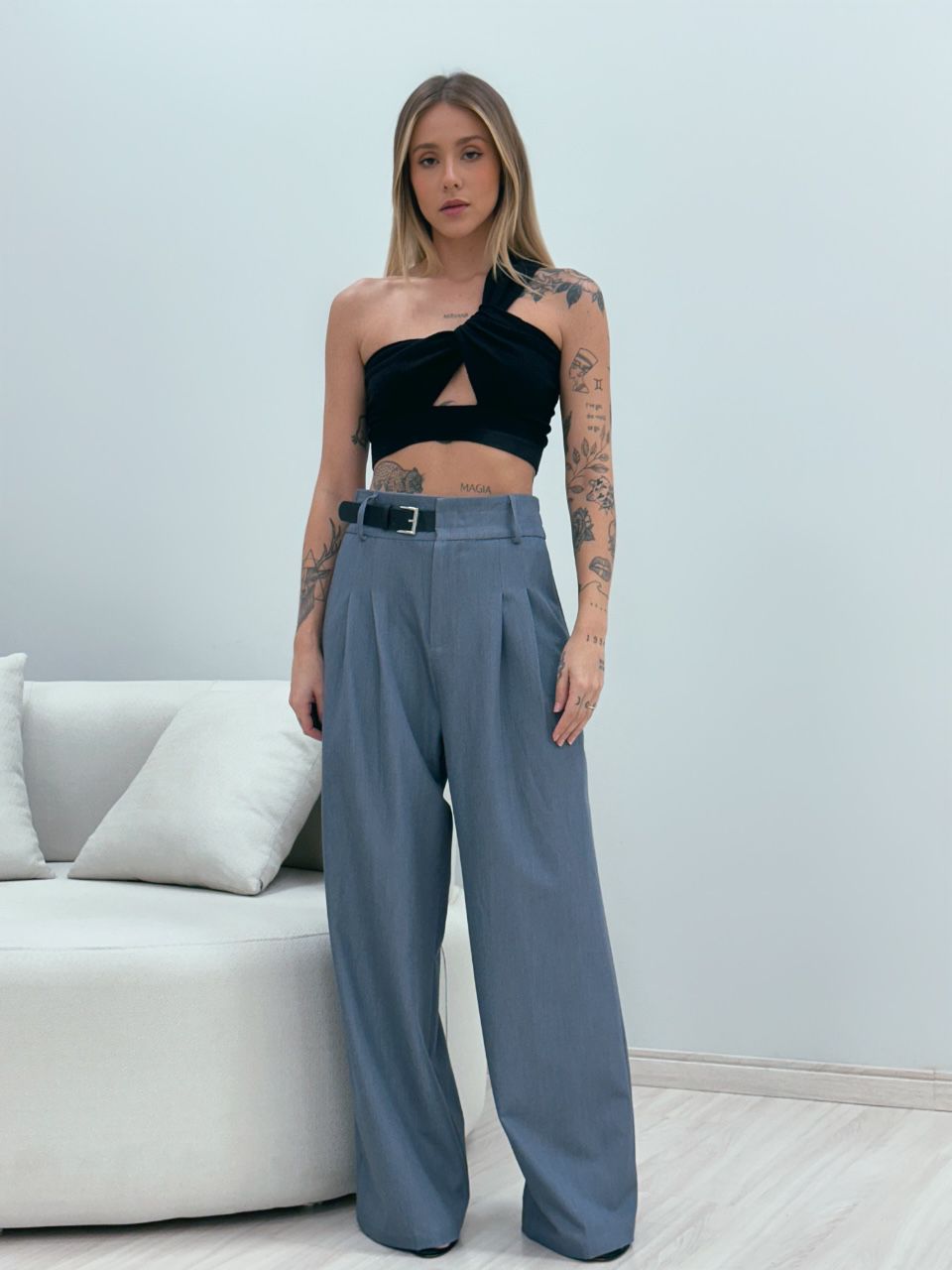 CALÇA ANA LIZ PANTALONA CINZA - 0049250091 - CAROLLA FERRARO