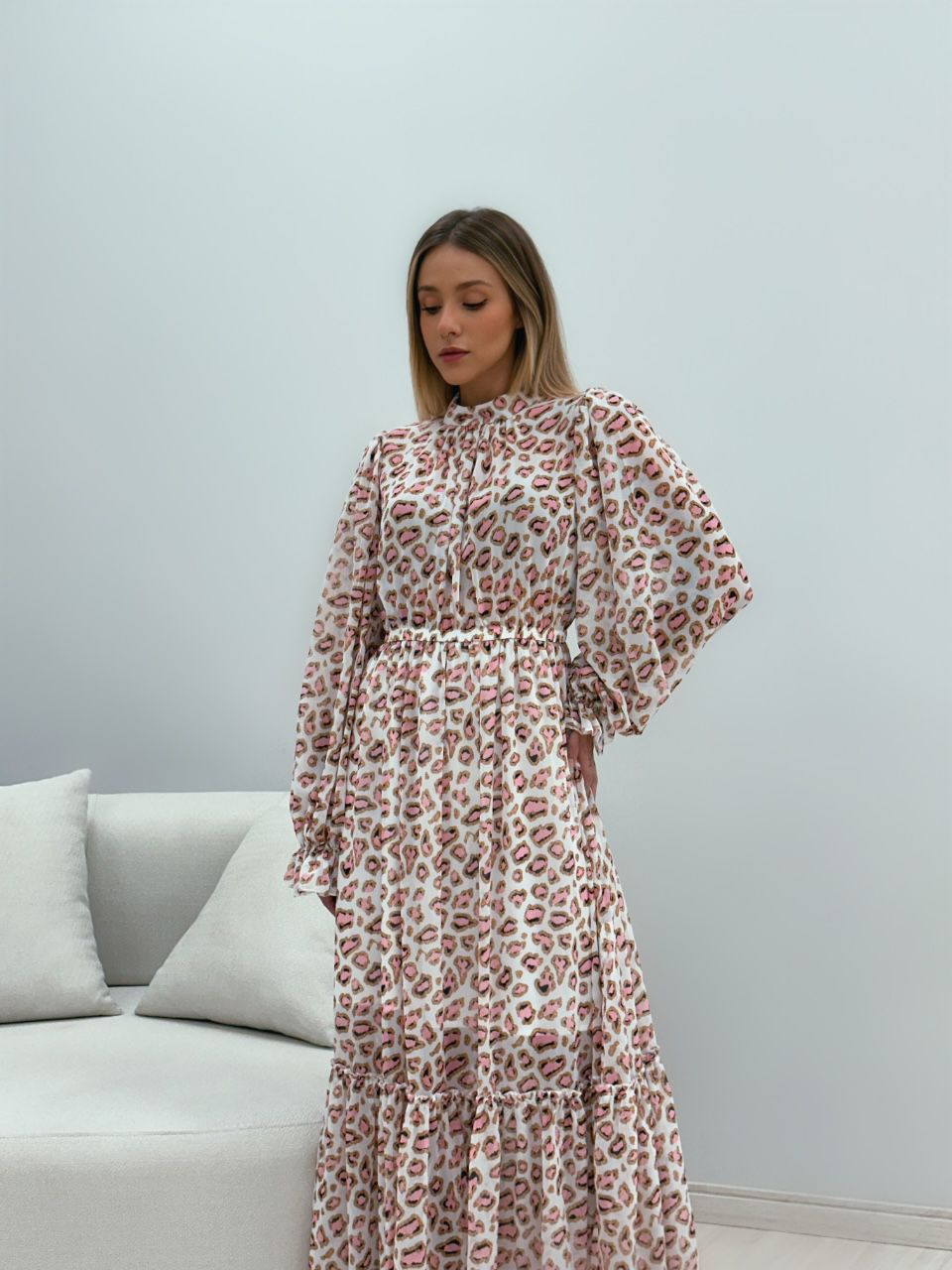 VESTIDO LONGO ONÇA ROSA
