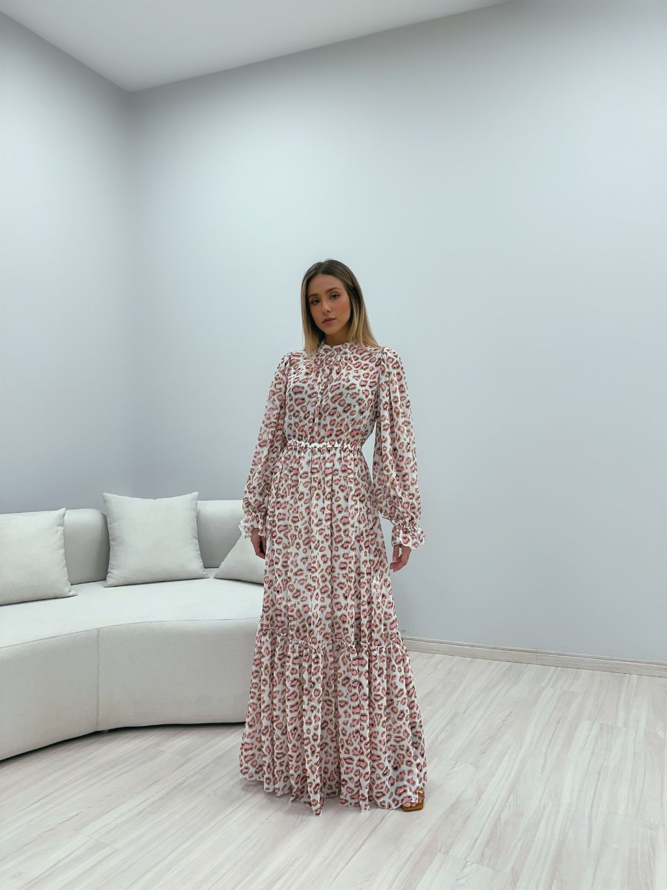 VESTIDO LONGO ONÇA ROSA - 0049240031 - CAROLLA FERRARO