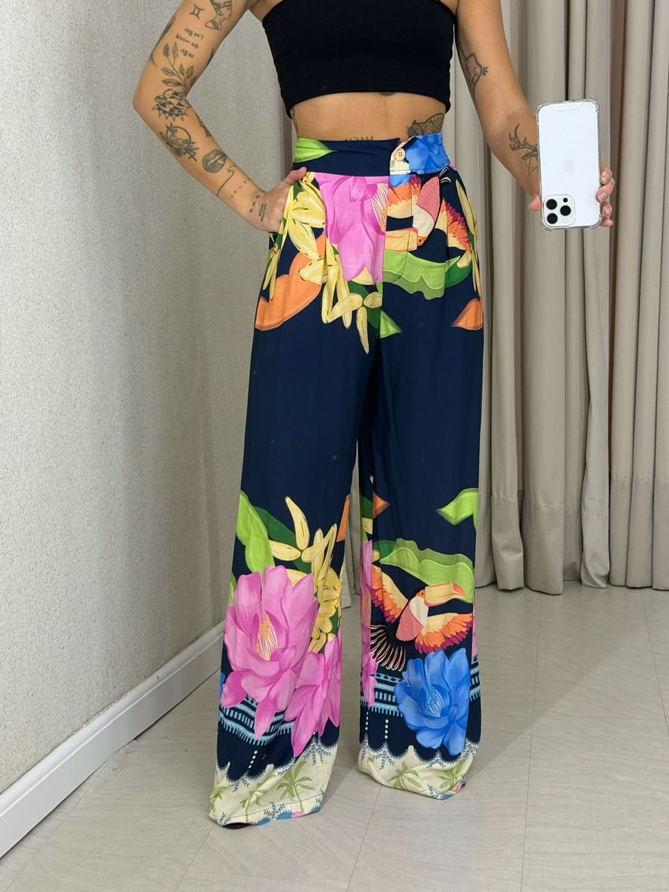 CALÇA NELY ESTAMPADA MARINHO - 0061770055 - CAROLLA FERRARO