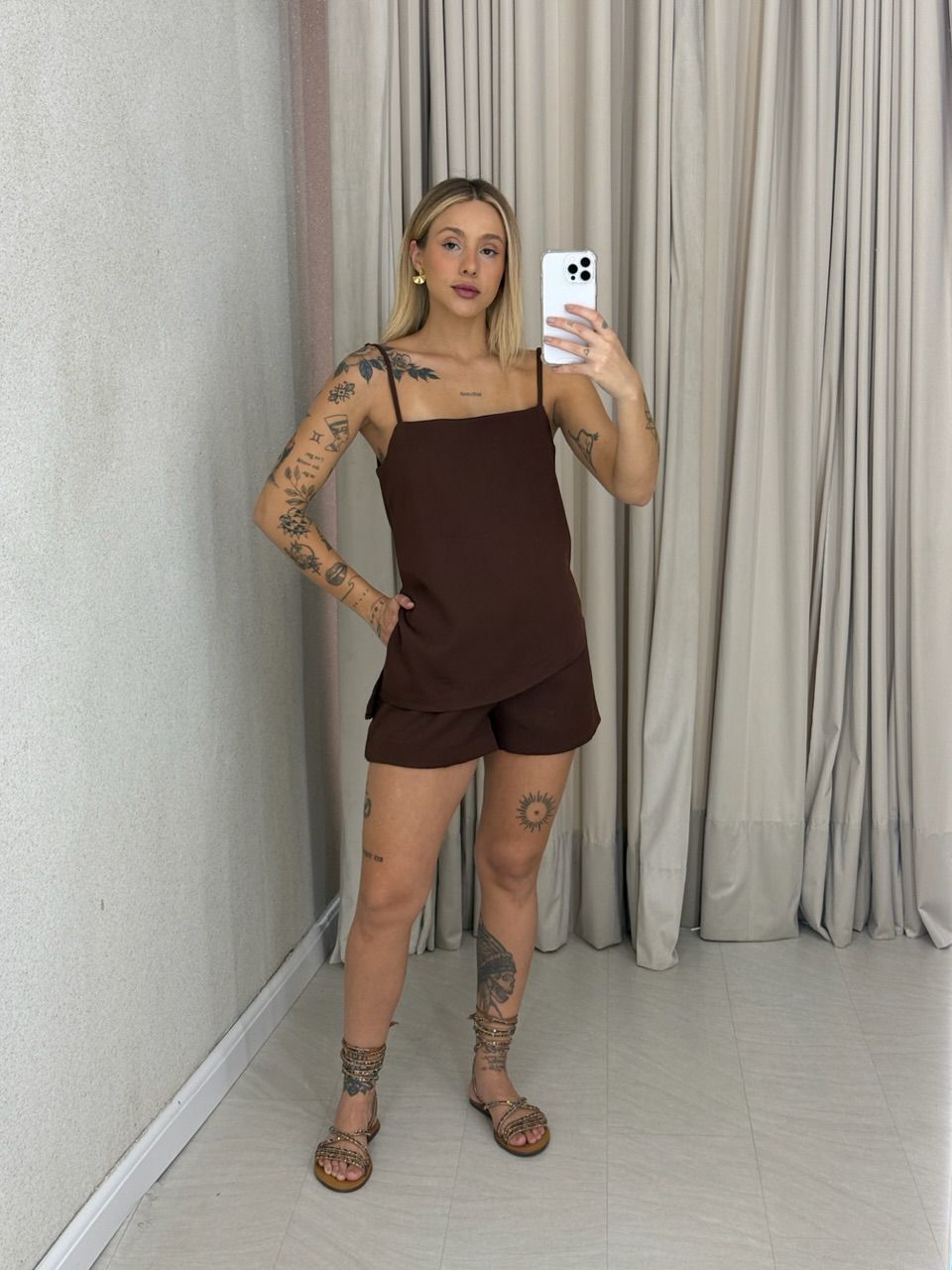 CONJUNTO ROSELI SHORT MARROM - 0061820054 - CAROLLA FERRARO