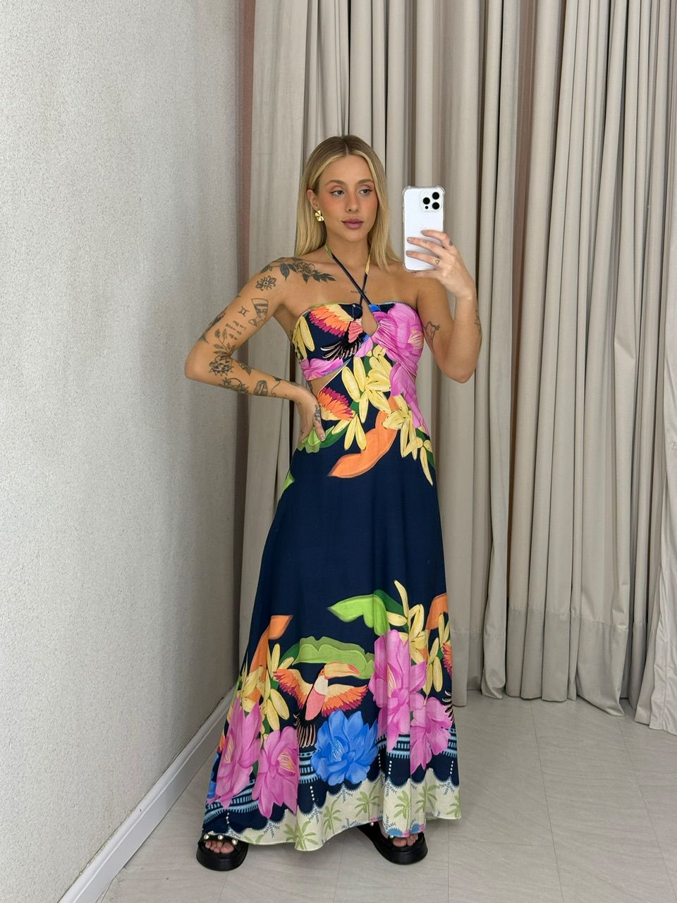 VESTIDO MARIAS ESTAMPADO MARINHO - 0061780055 - CAROLLA FERRARO