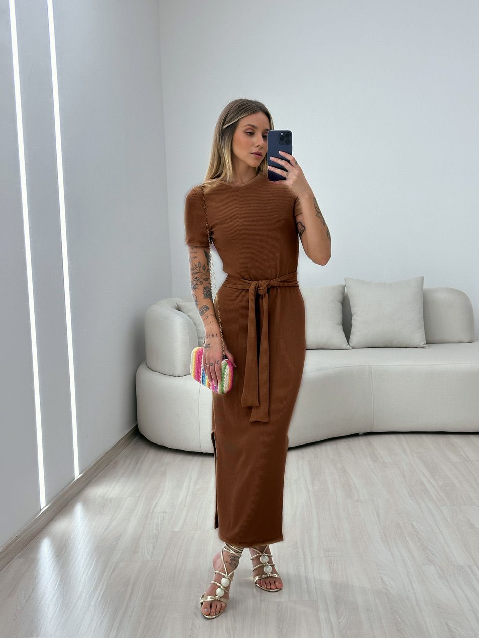 VESTIDO AURORA MIDI MARROM