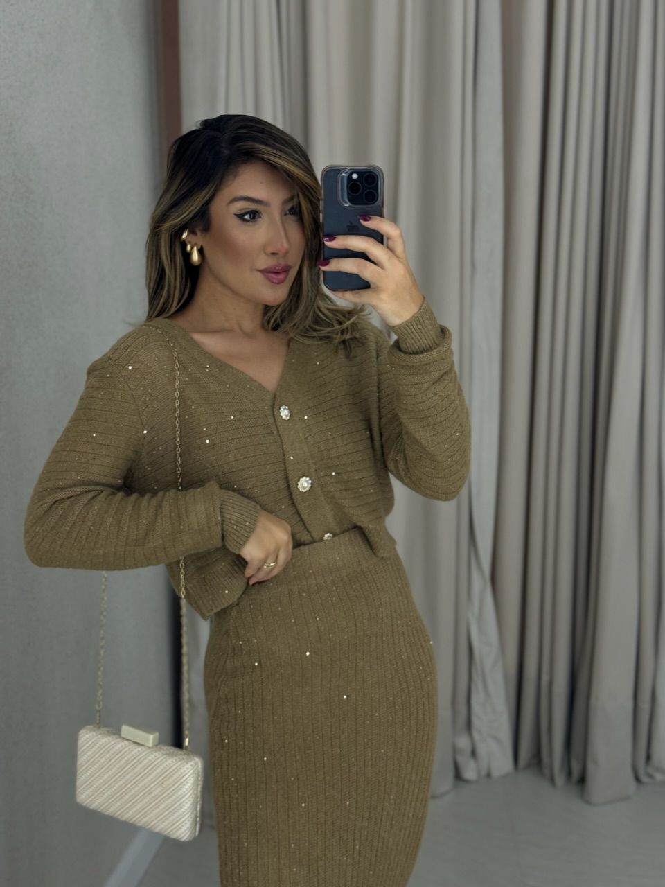 CONJUNTO TRICOT MINI PAETÊ CAPUCCINO 