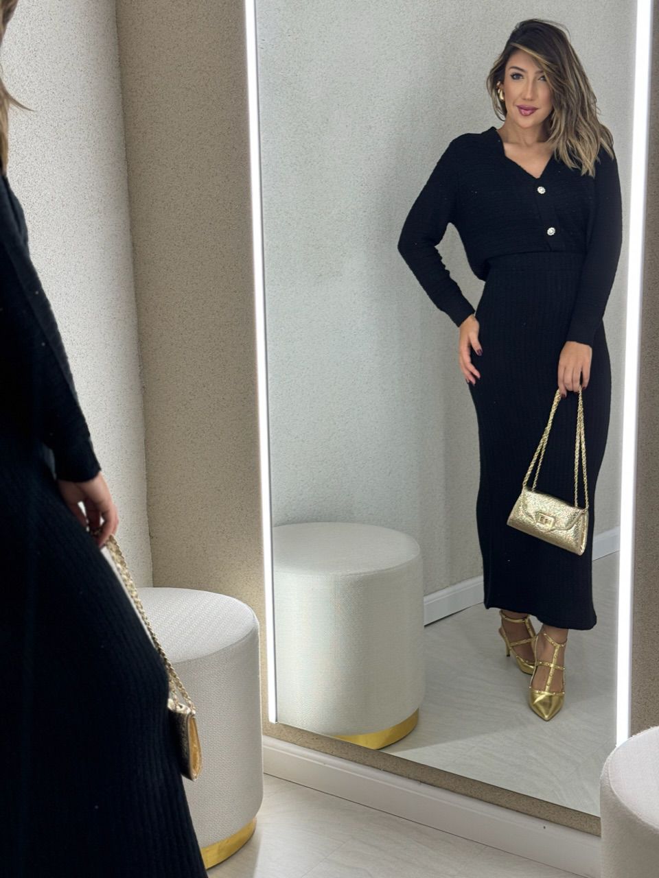 CONJUNTO TRICOT MINI PAETÊ PRETO