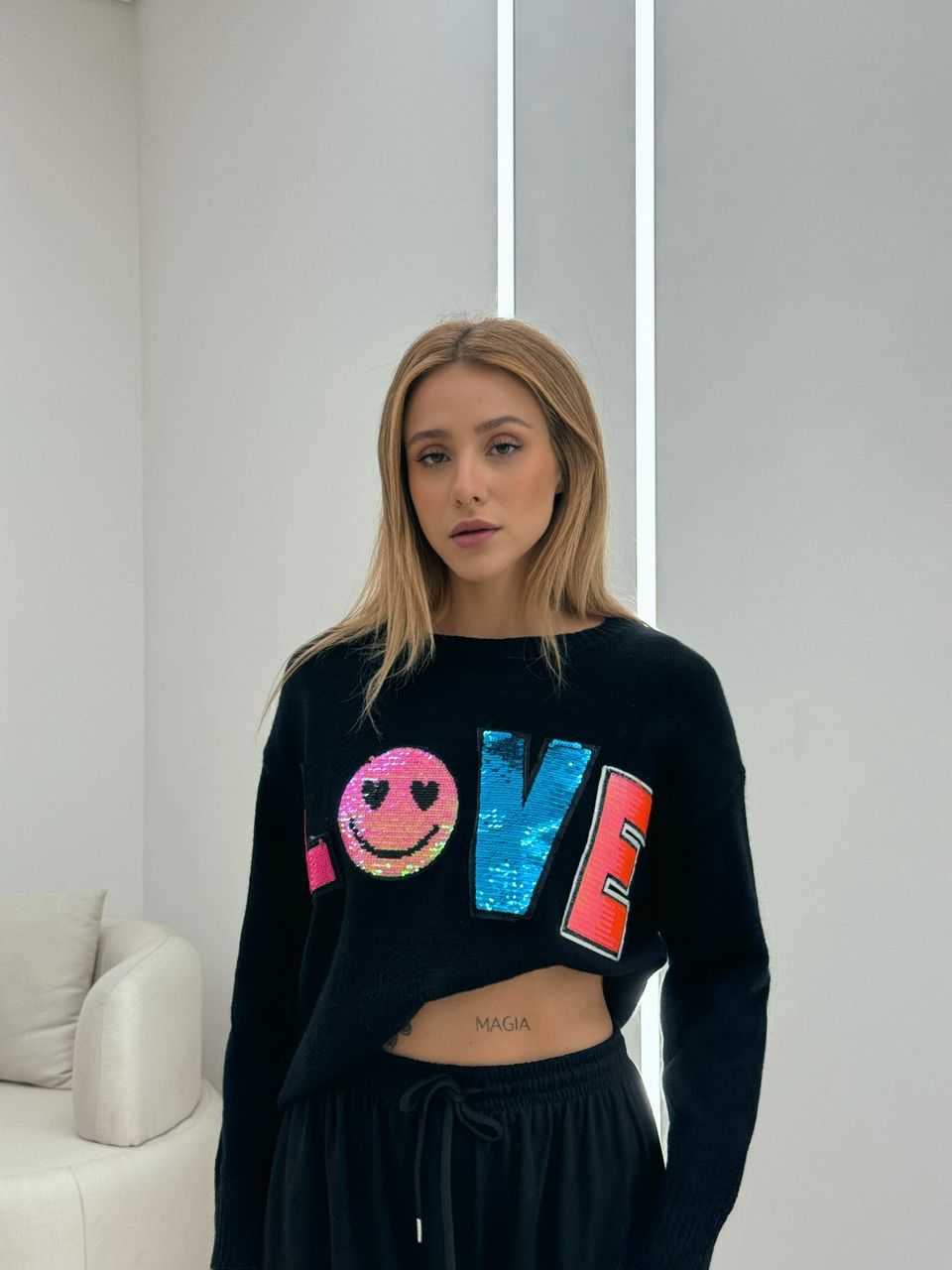 TRICOT LOVE BORDADO PRETO - 0050330032 - CAROLLA FERRARO