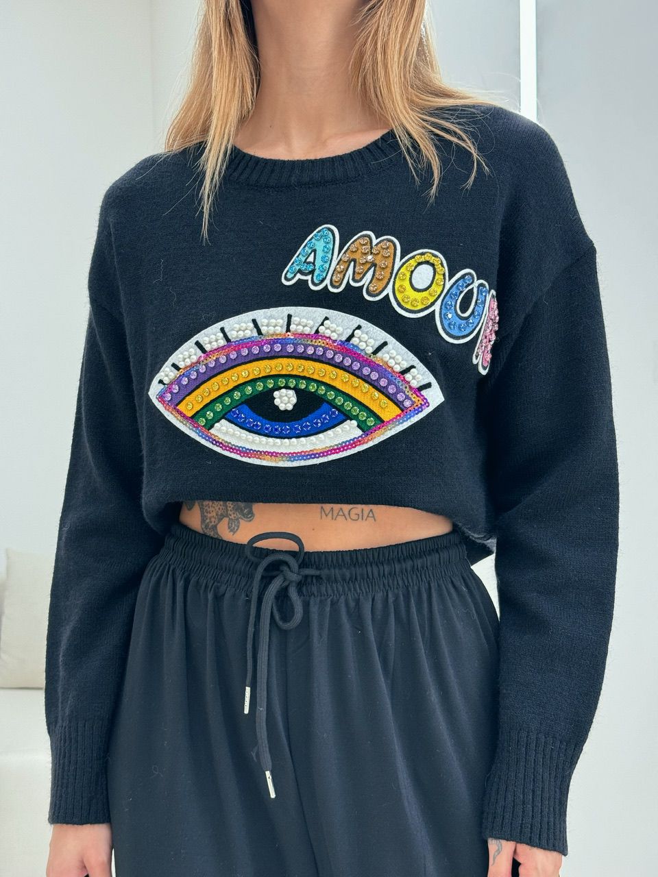 TRICOT OLHO BORDADO PRETO