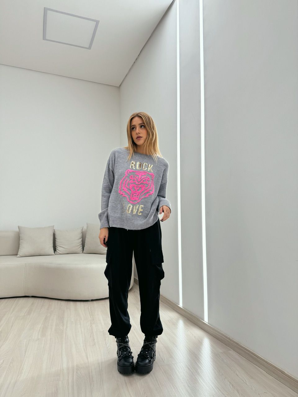 TRICOT TIGRE LOVE CINZA