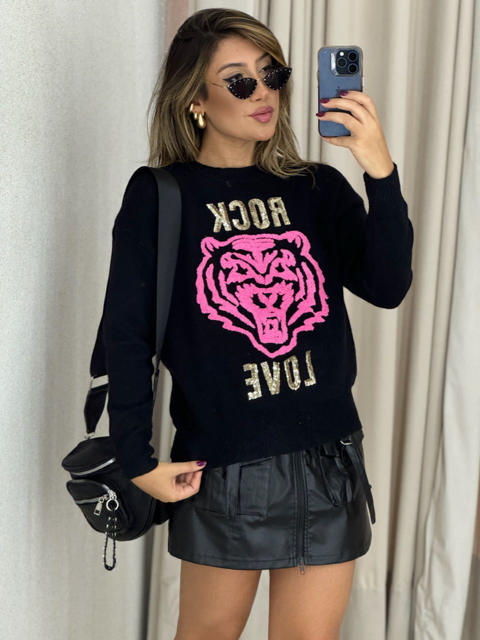TRICOT TIGRE LOVE PRETO - 0050350032 - CAROLLA FERRARO