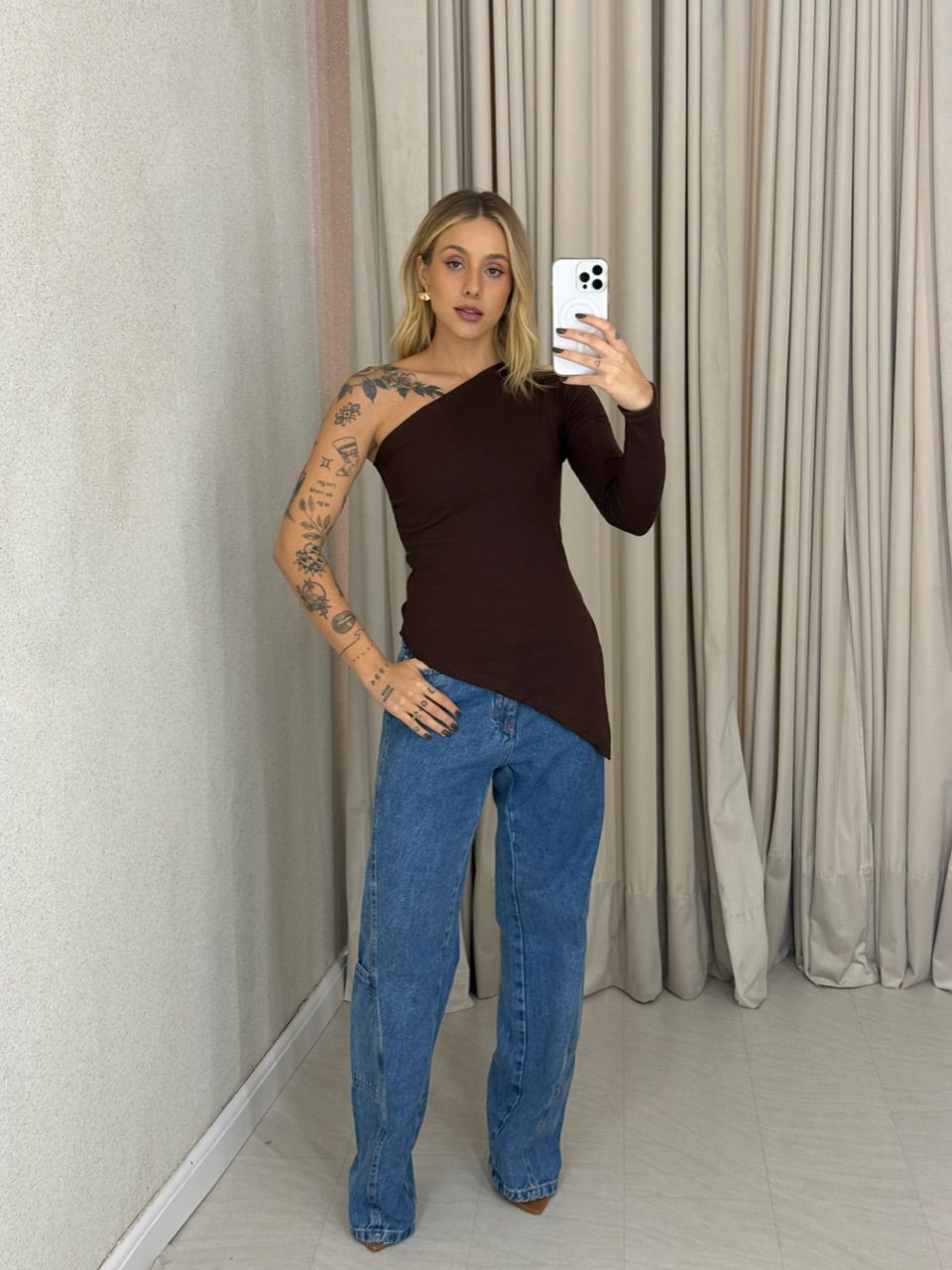 BLUSA MARIA ALICE NULA MANGA MARROM