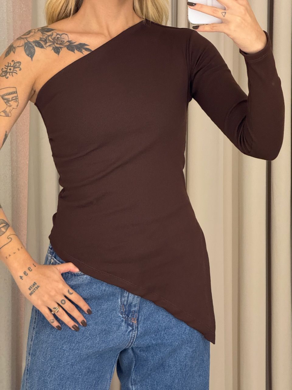 BLUSA MARIA ALICE NULA MANGA MARROM