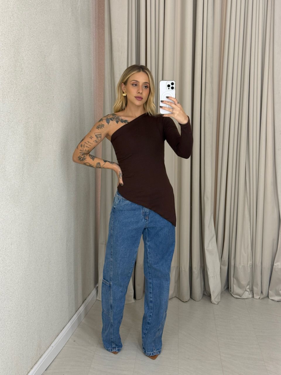 BLUSA MARIA ALICE NULA MANGA MARROM