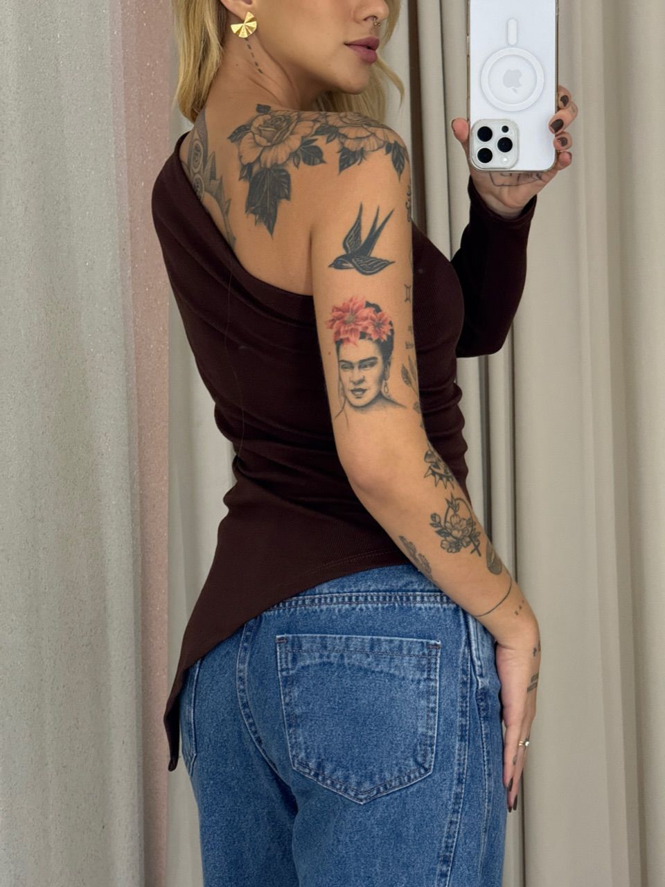 BLUSA MARIA ALICE NULA MANGA MARROM