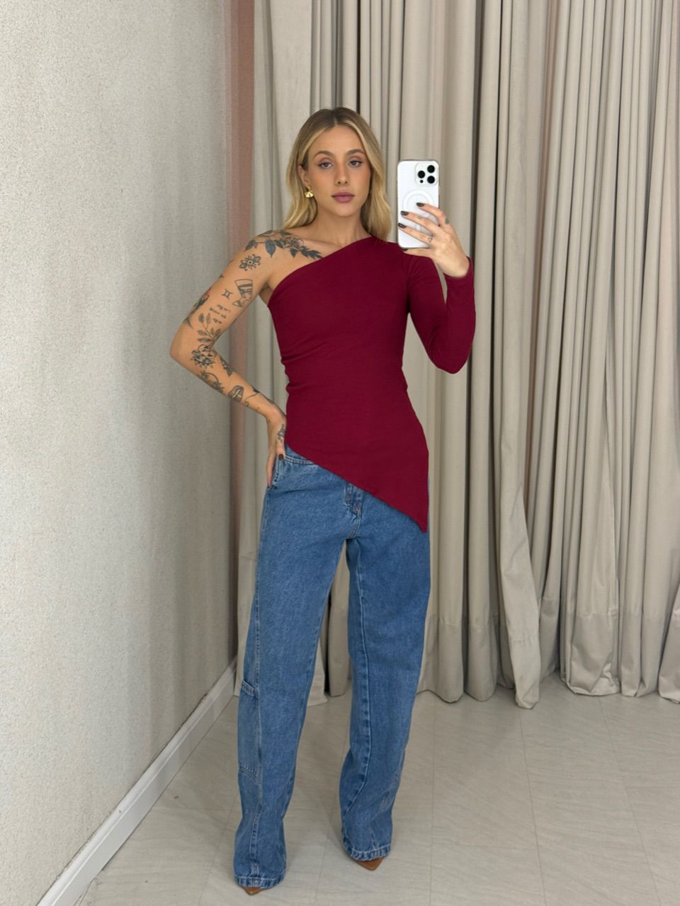 BLUSA MARIA ALICE NULA MANGA VINHO