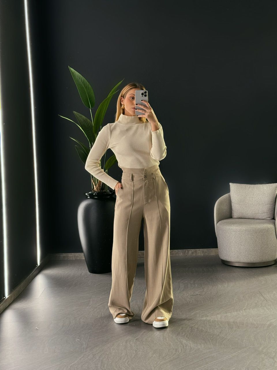 CALÇA OLIVIA PANTALONA CAQUI