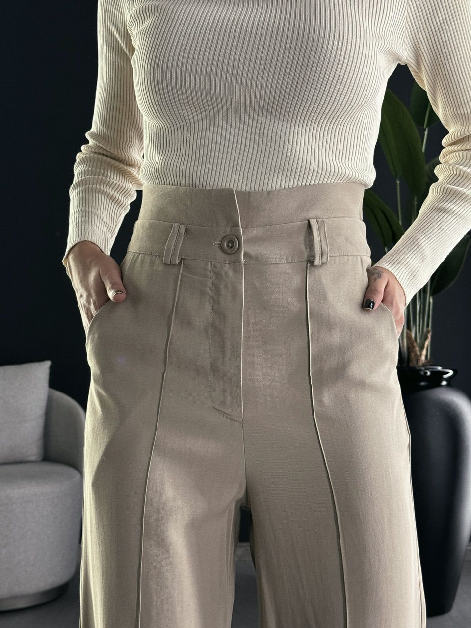 CALÇA OLIVIA PANTALONA CAQUI