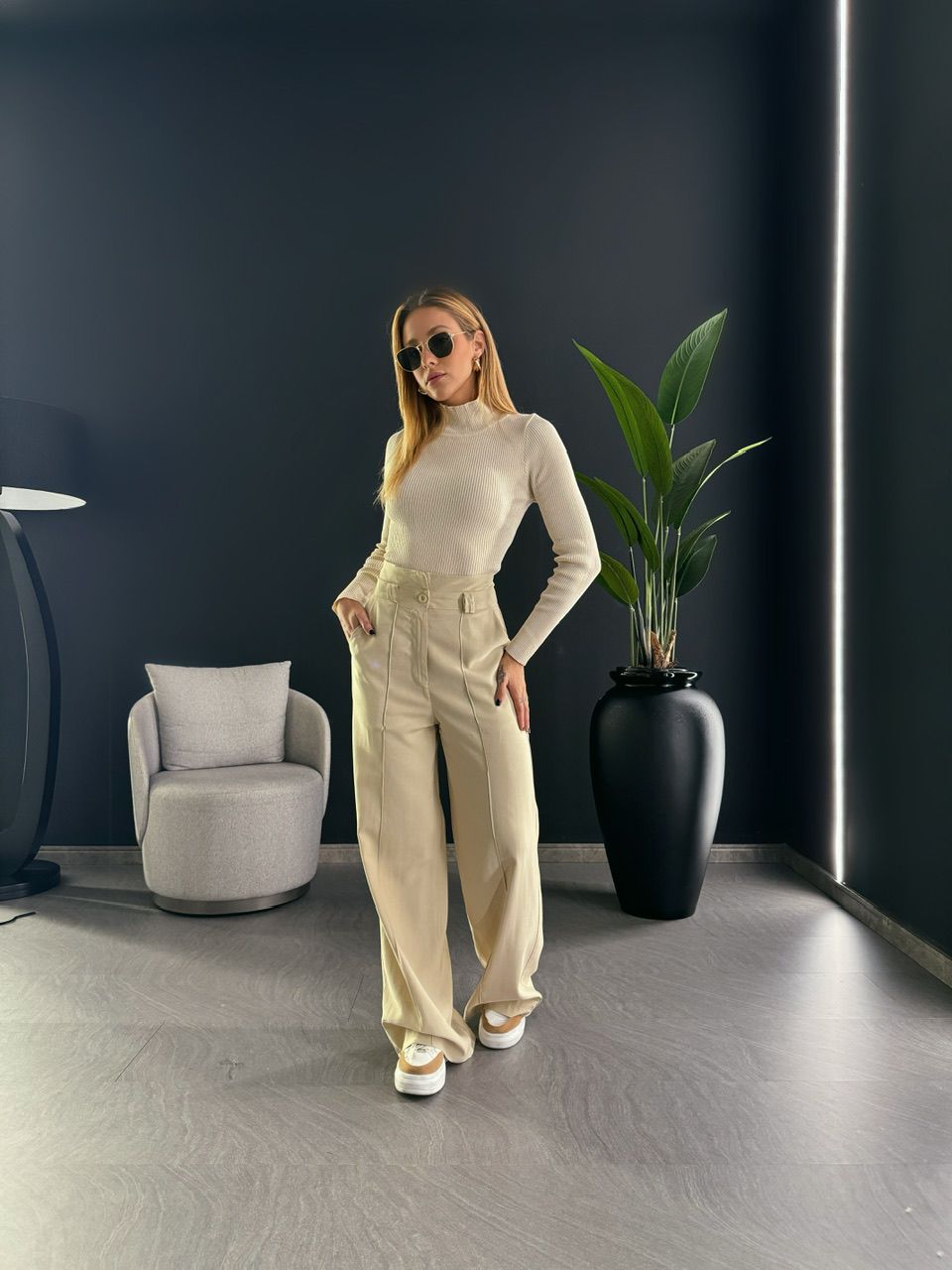 CALÇA OLIVIA PANTALONA MARFIM