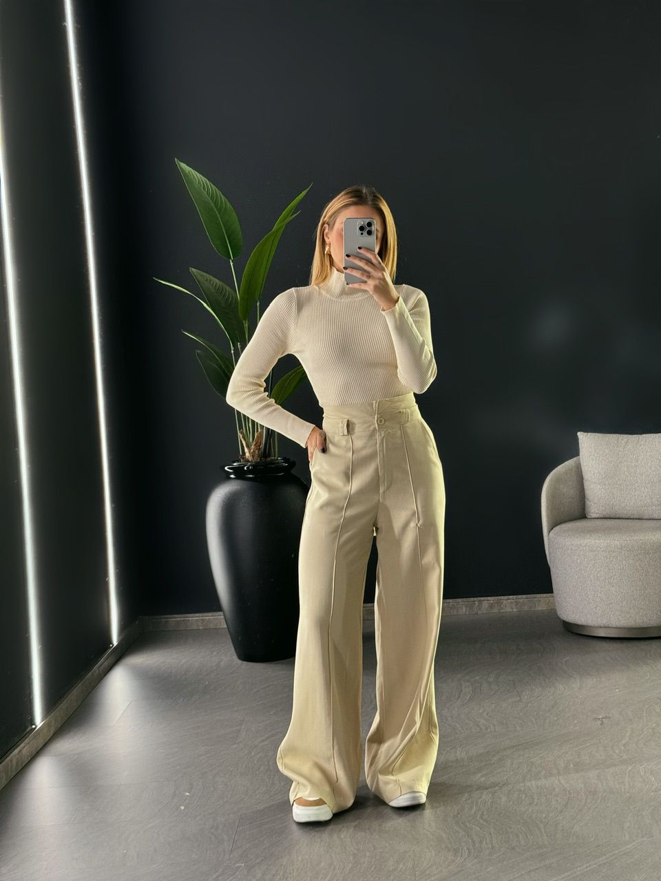 CALÇA OLIVIA PANTALONA MARFIM - 0052590056 - CAROLLA FERRARO