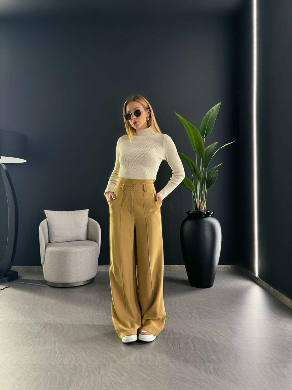 CALÇA OLIVIA PANTALONA OCRE