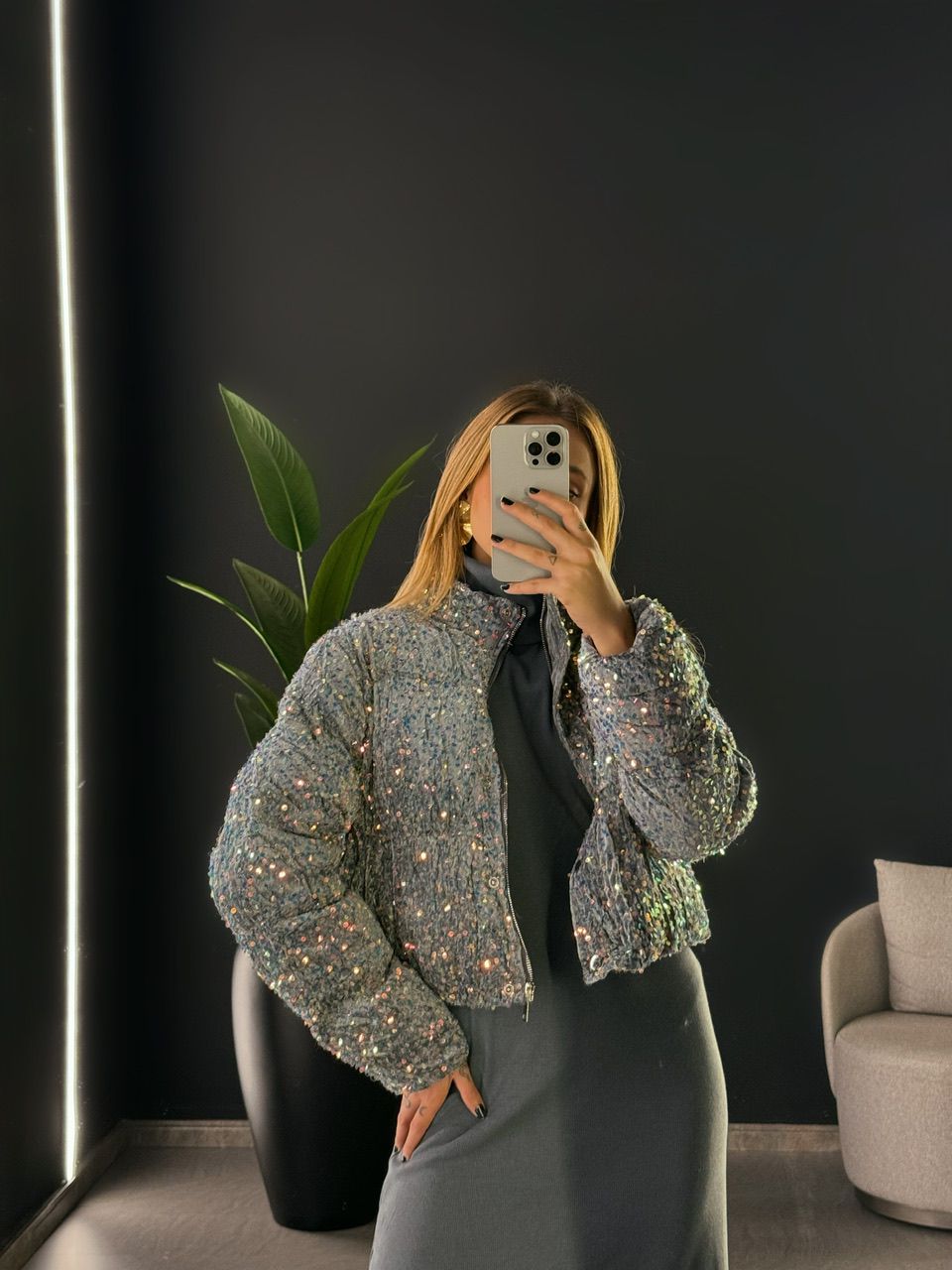 PUFFER ANA FLAVIA PAETÊ CINZA - 0052570091 - CAROLLA FERRARO