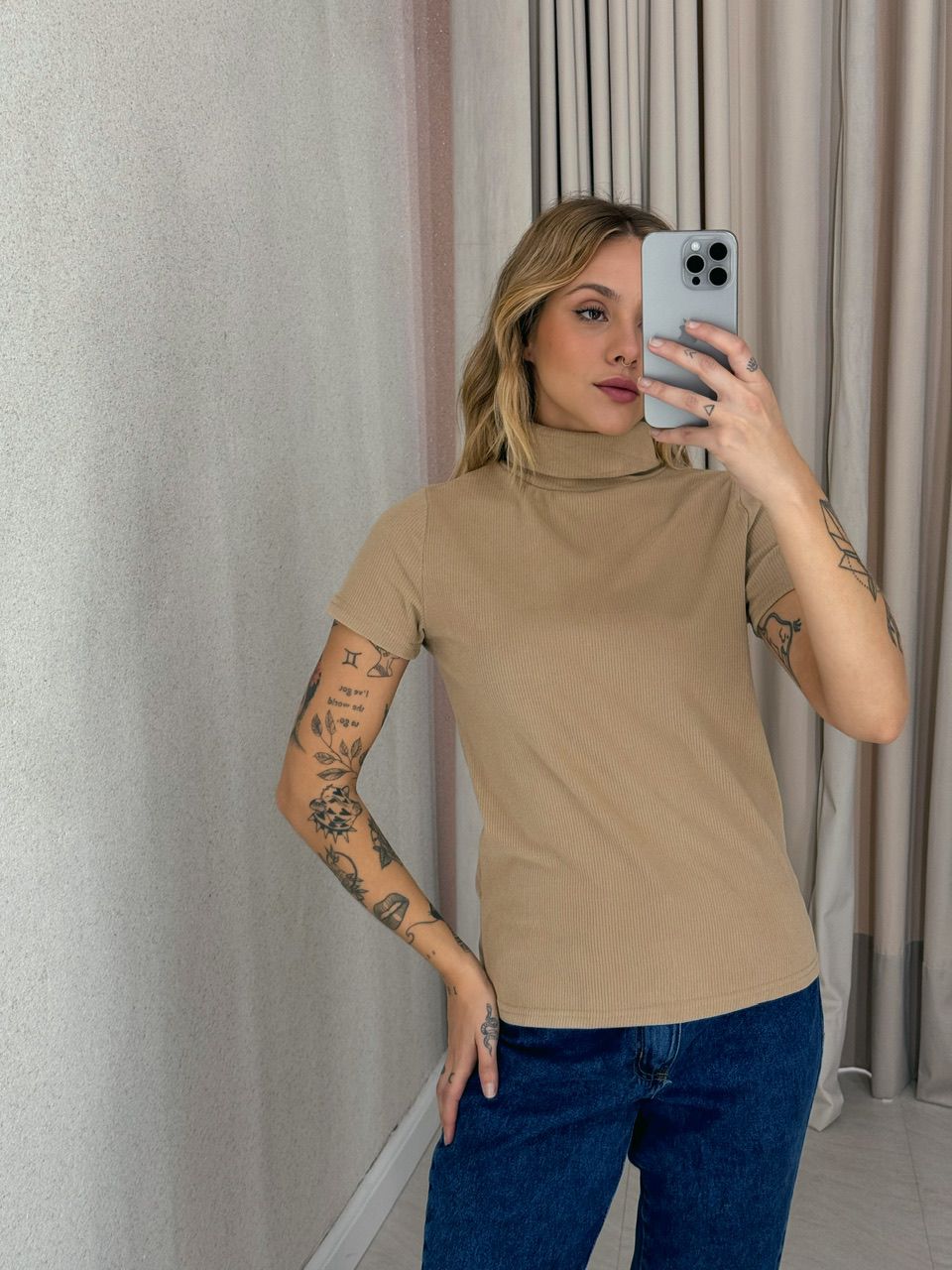 BLUSA JOSI CANELADA GOLA NUDE