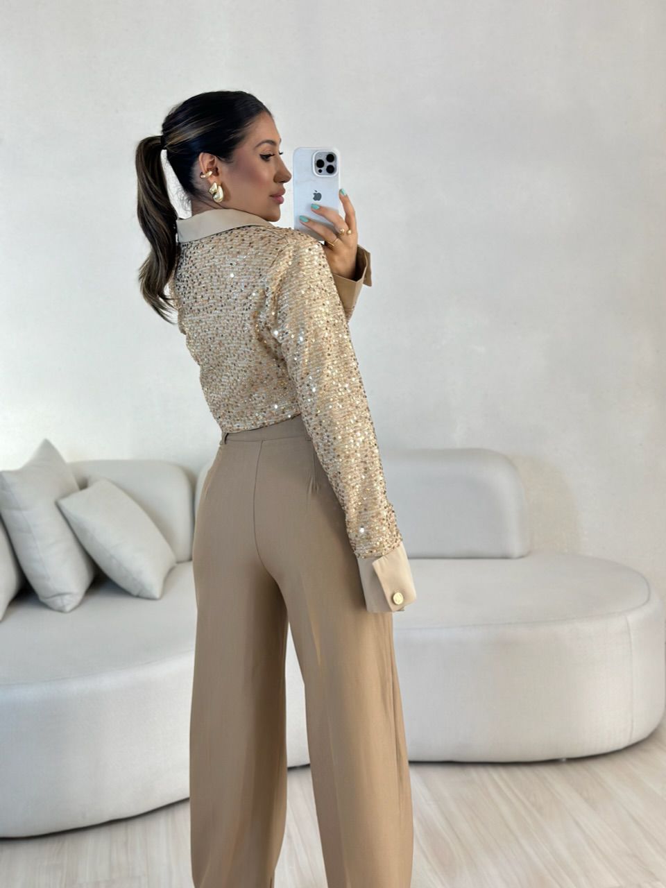 BLAZER PAETÊ Cropped Nude