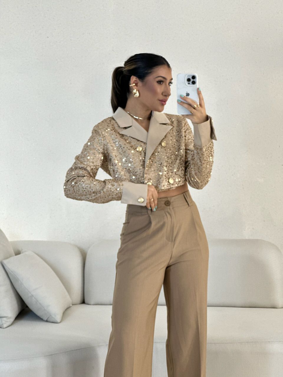 BLAZER PAETÊ Cropped Nude