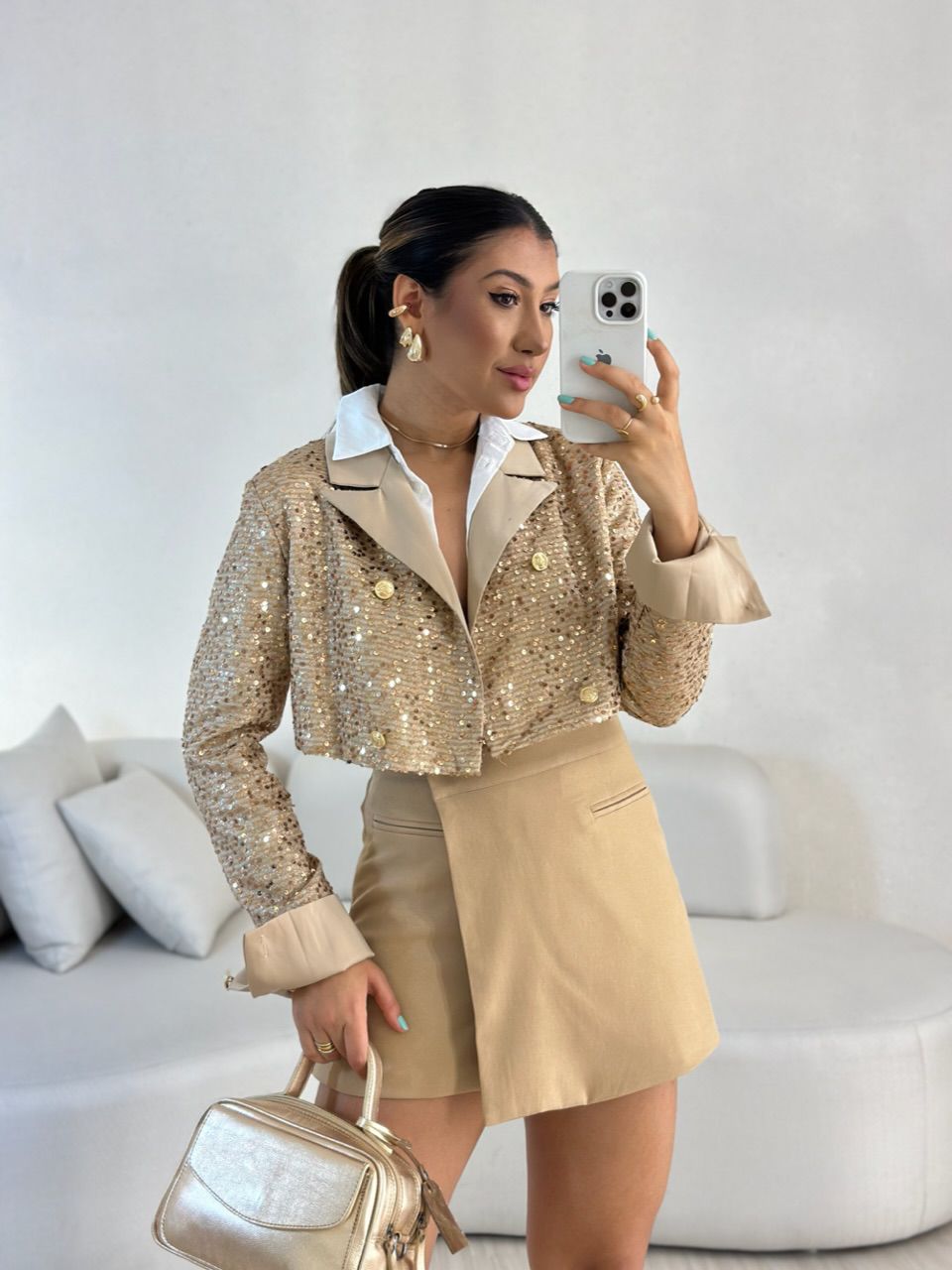 BLAZER PAETÊ Cropped Nude