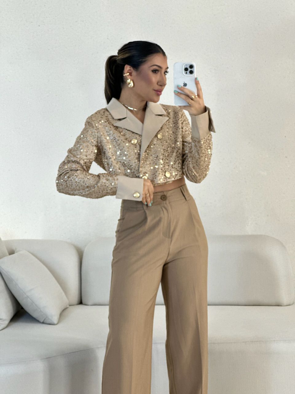 BLAZER PAETÊ Cropped Nude
