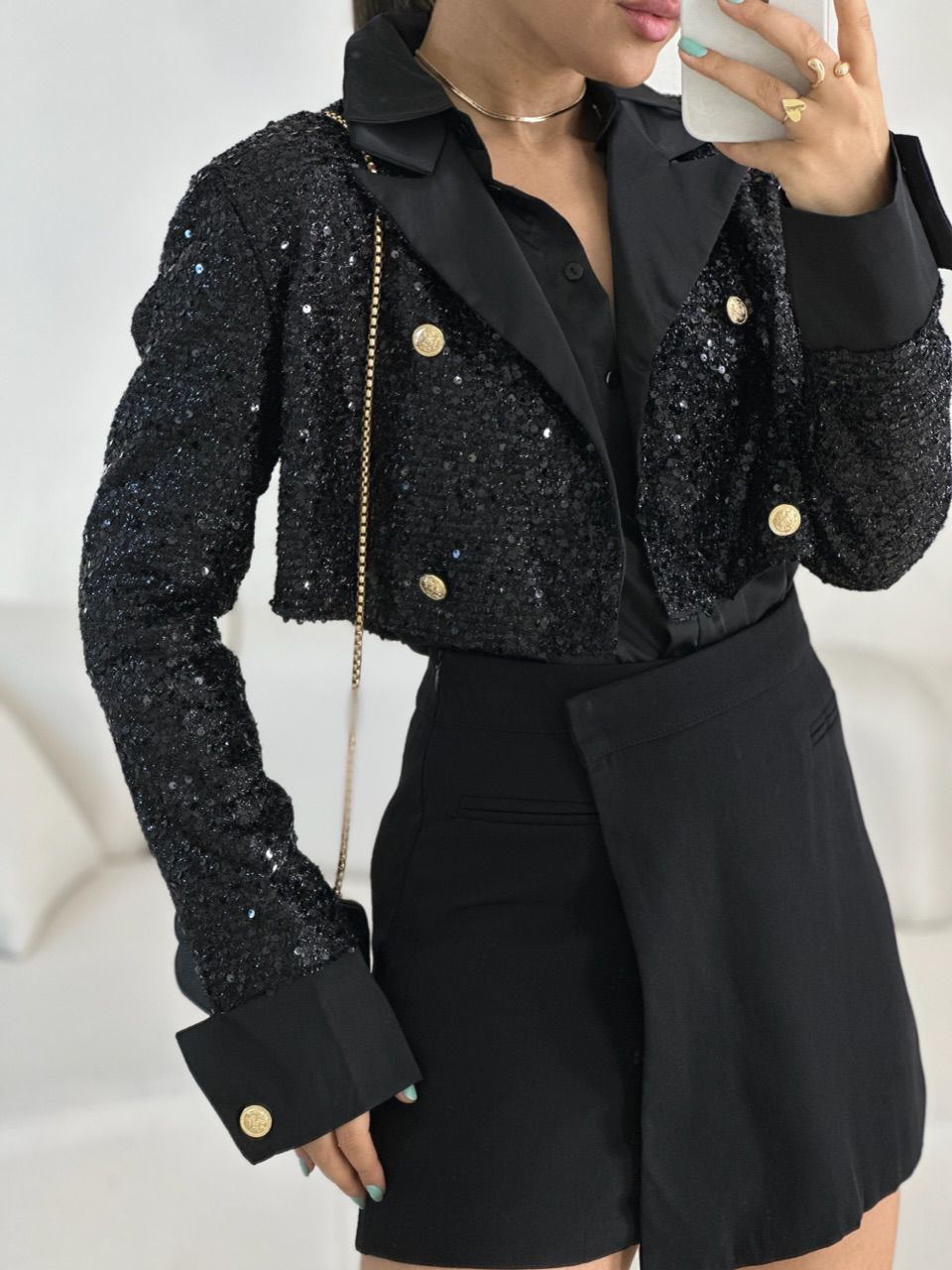BLAZER PAETÊ Cropped preto