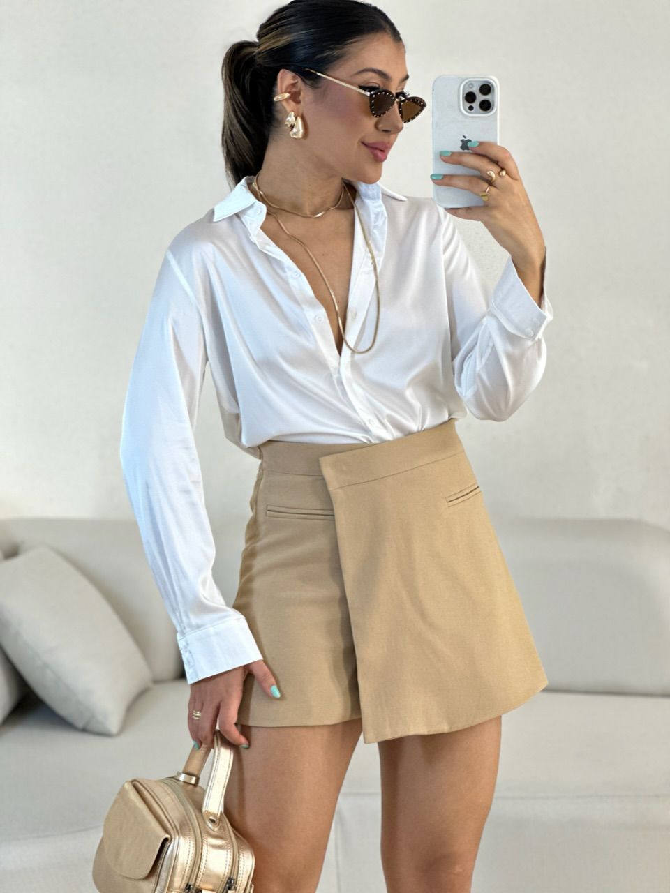 CAMISA ACETINADA BRANCA - 0055890099 - CAROLLA FERRARO