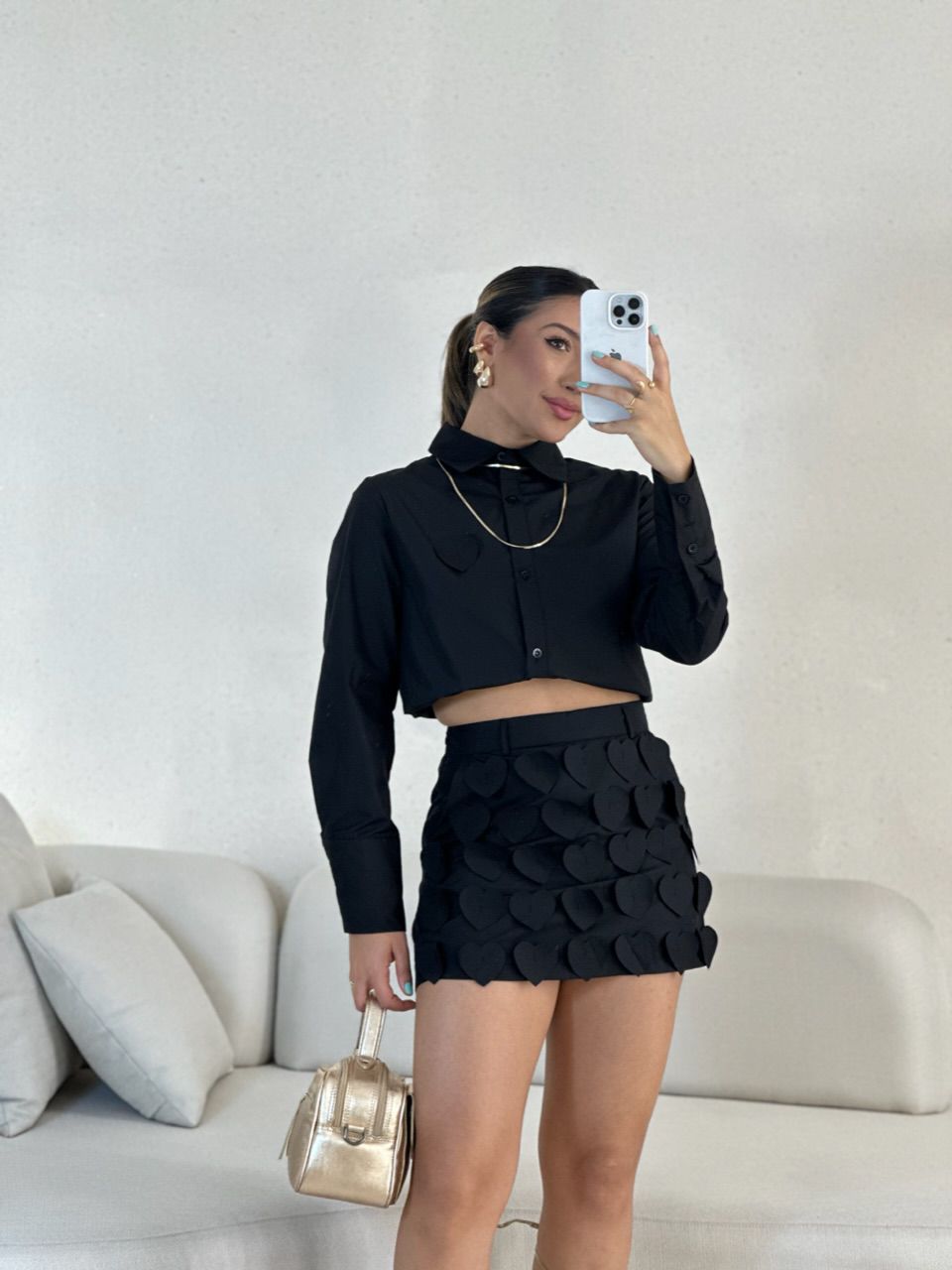 CONJUNTO CINTIA CORAÇÕES PRETO - 0055850032 - CAROLLA FERRARO