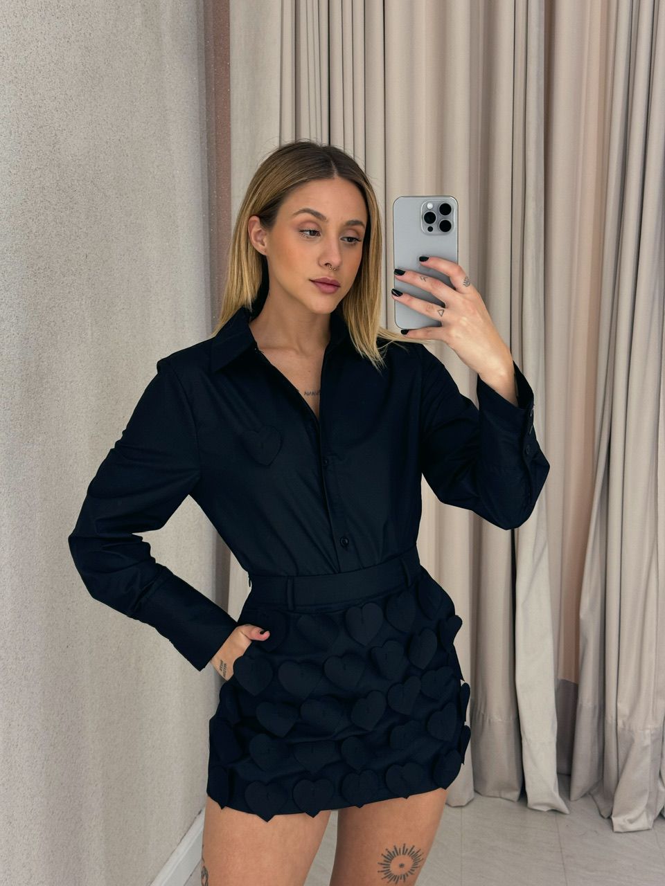 CONJUNTO CINTIA CORAÇÕES PRETO