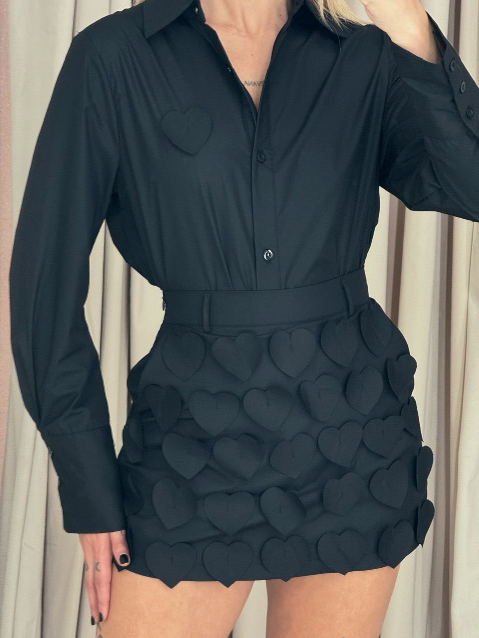 CONJUNTO CINTIA CORAÇÕES PRETO