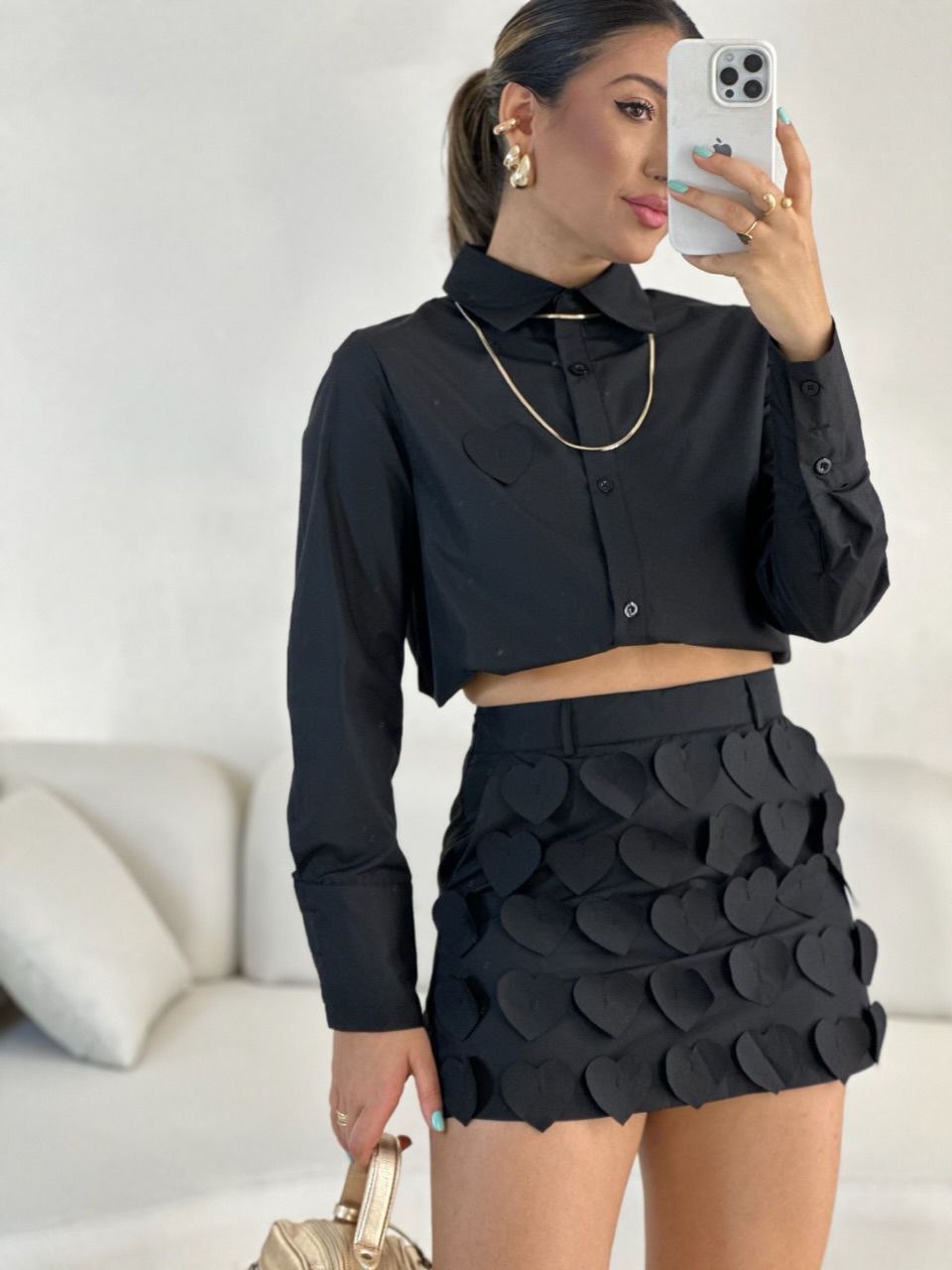 CONJUNTO CINTIA CORAÇÕES PRETO