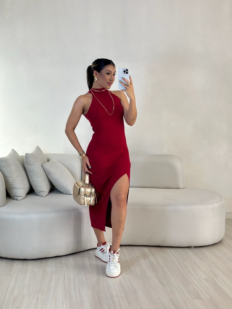 VESTIDO FÁTIMA MIDI FENDA VERMELHO - 0055840006 - CAROLLA FERRARO