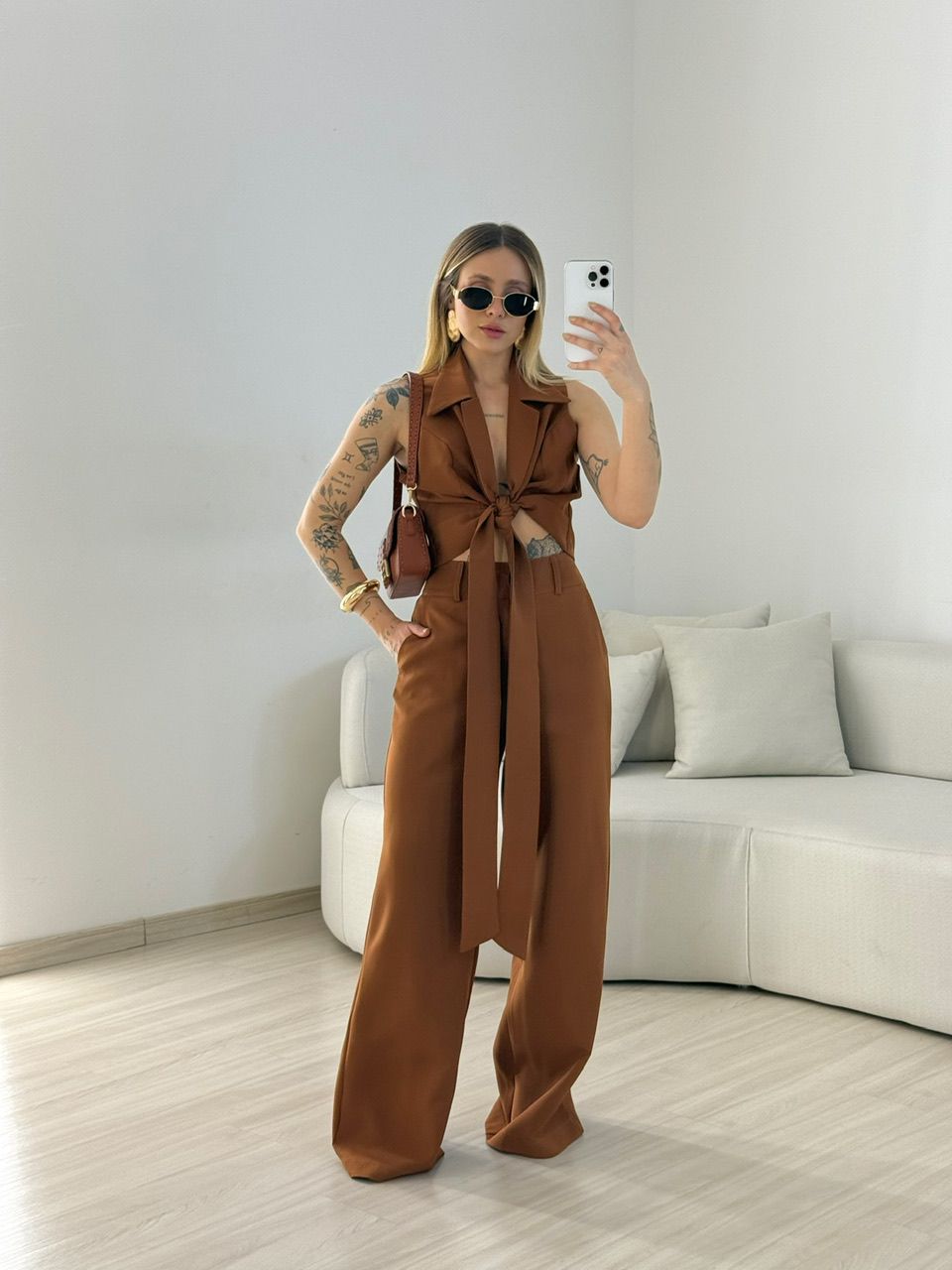 CONJUNTO ELÔ COLETE CARAMELO