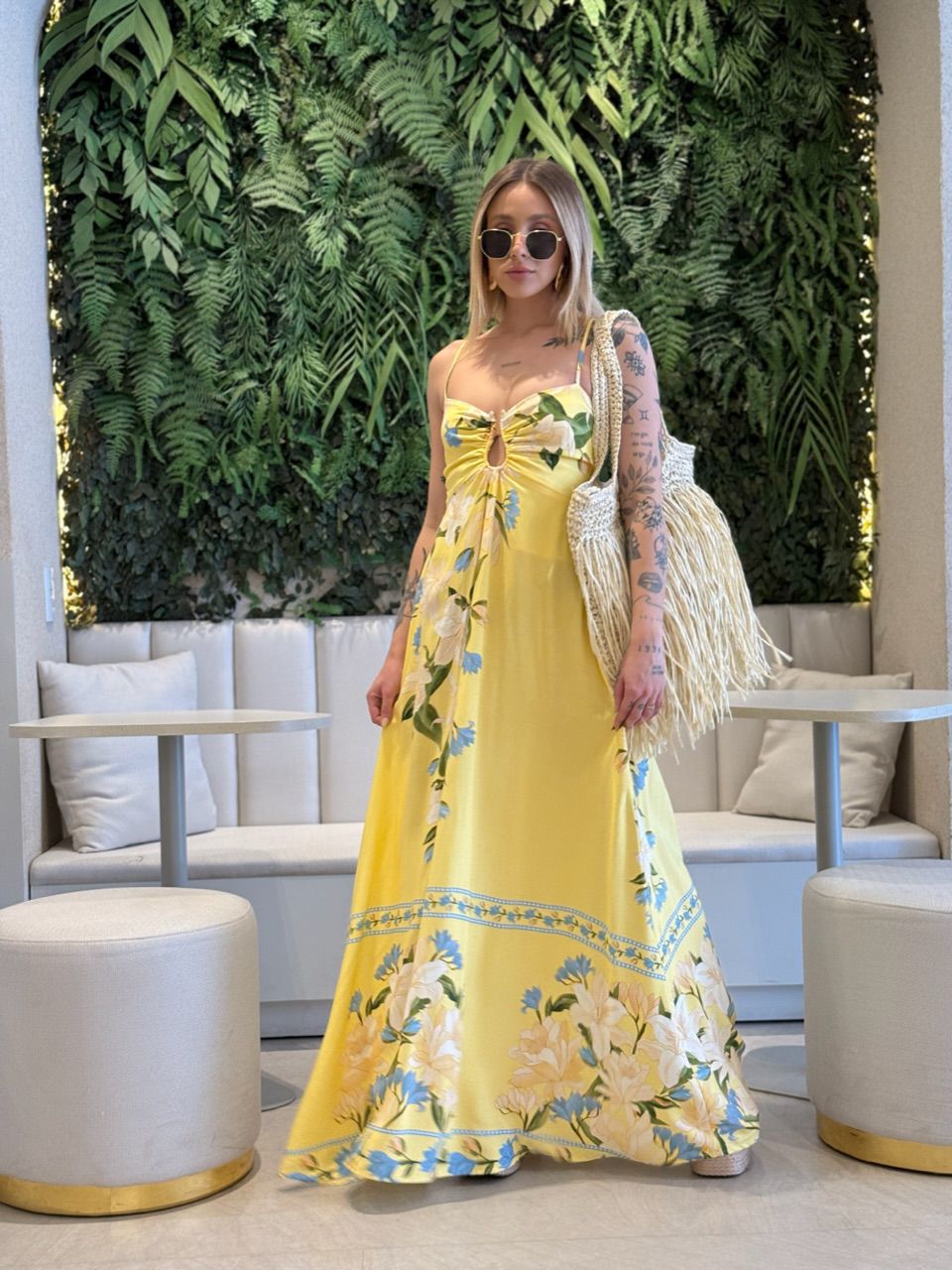 VESTIDO ANA CLAUDIA ESTAMPADO AMARELO - 0068340111 - CAROLLA FERRARO