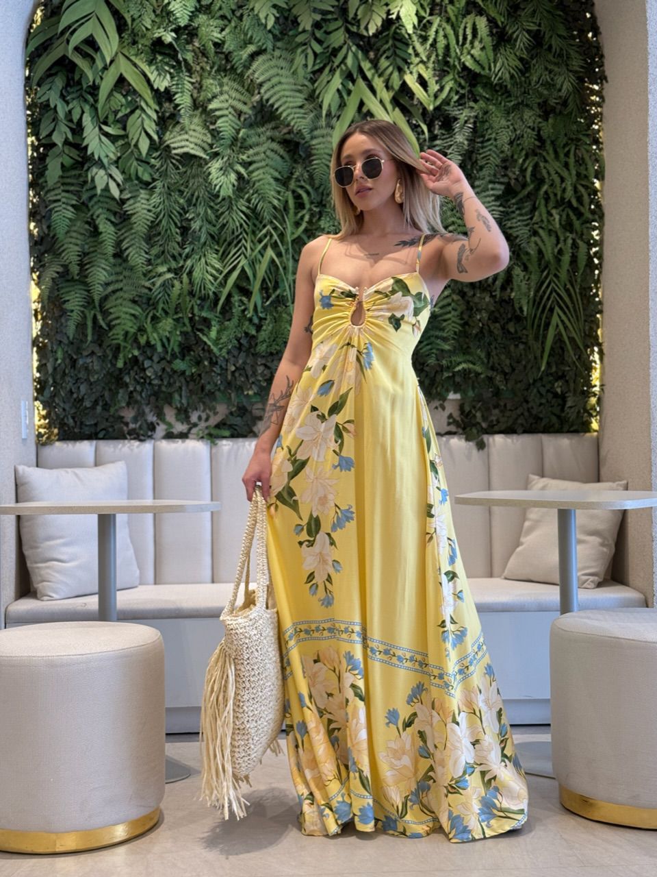 VESTIDO ANA CLAUDIA ESTAMPADO AMARELO