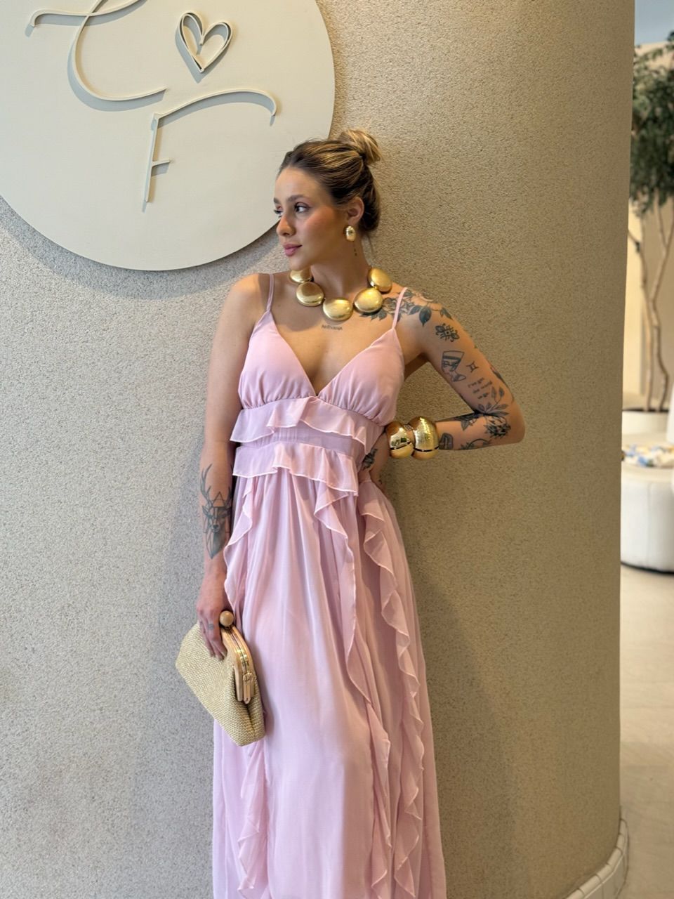 VESTIDO CORA BABADOS ROSA