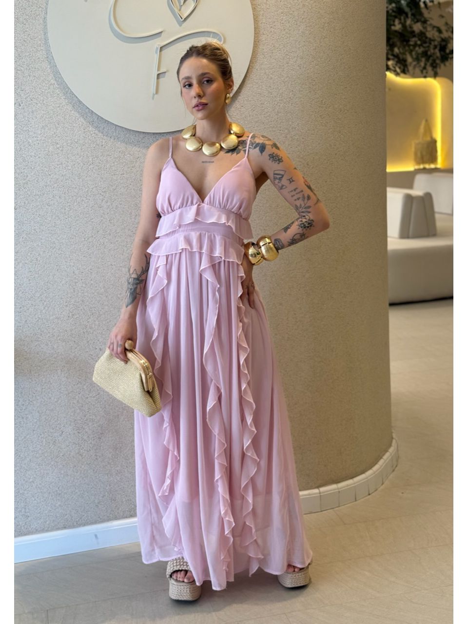 VESTIDO CORA BABADOS ROSA