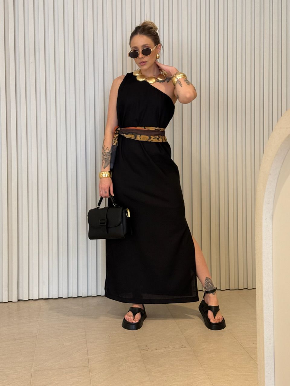VESTIDO ROSANGELA NULA MANGA PRETO