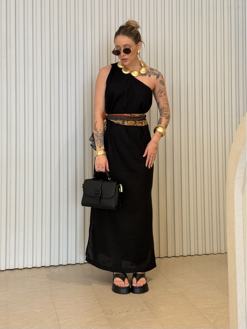 VESTIDO ROSANGELA NULA MANGA PRETO