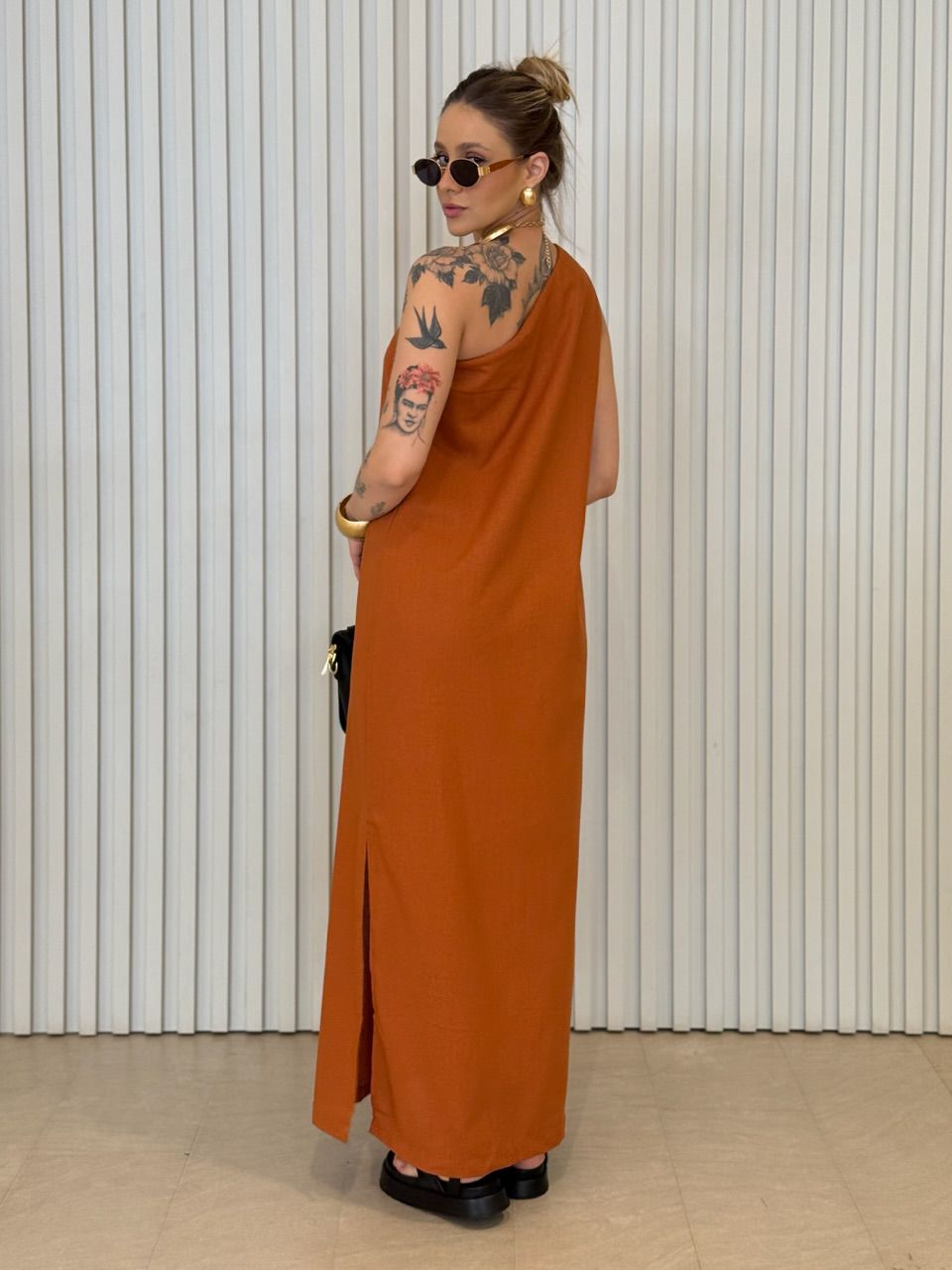 VESTIDO ROSANGELA NULA MANGA TELHA