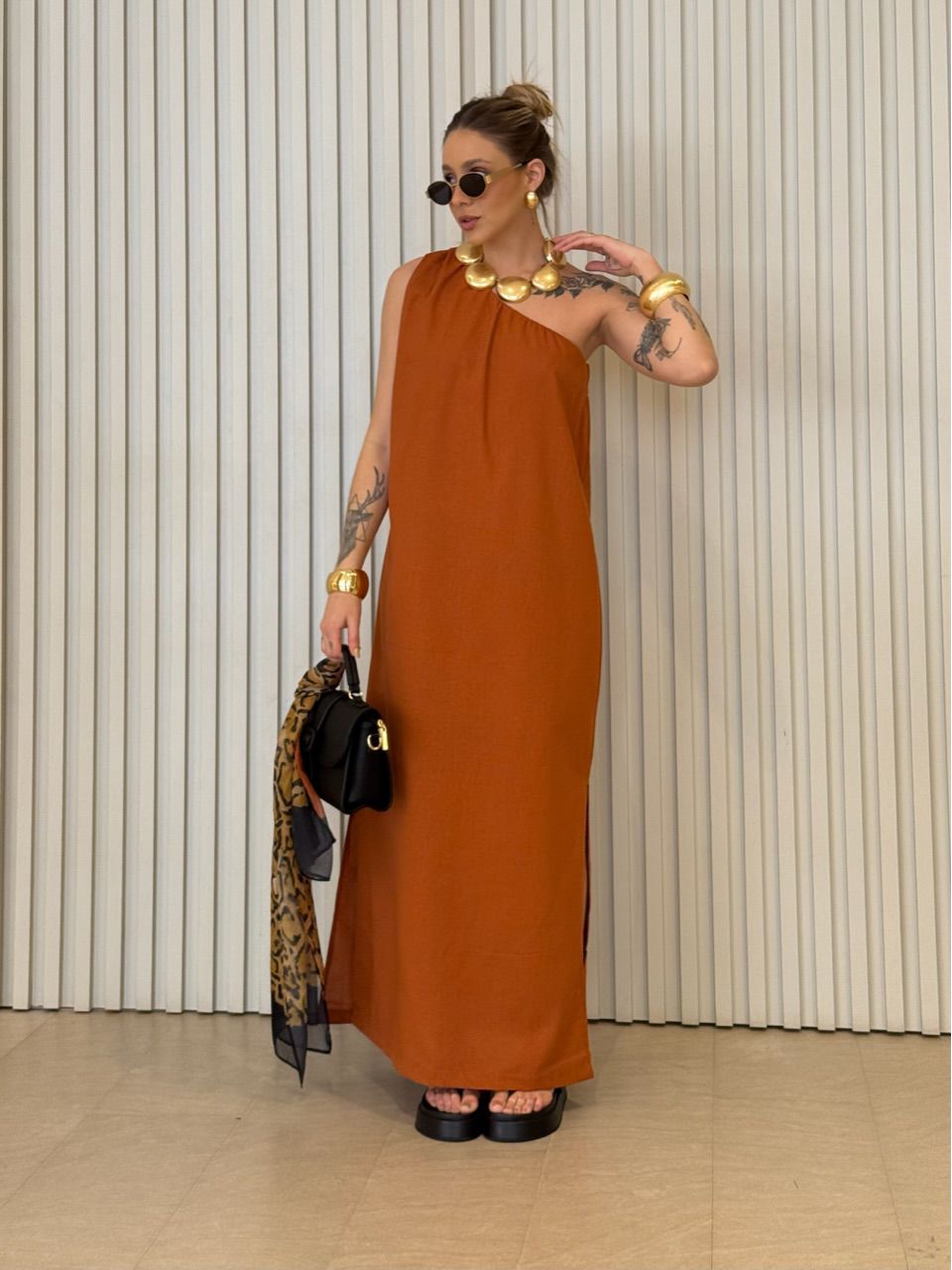 VESTIDO ROSANGELA NULA MANGA TELHA