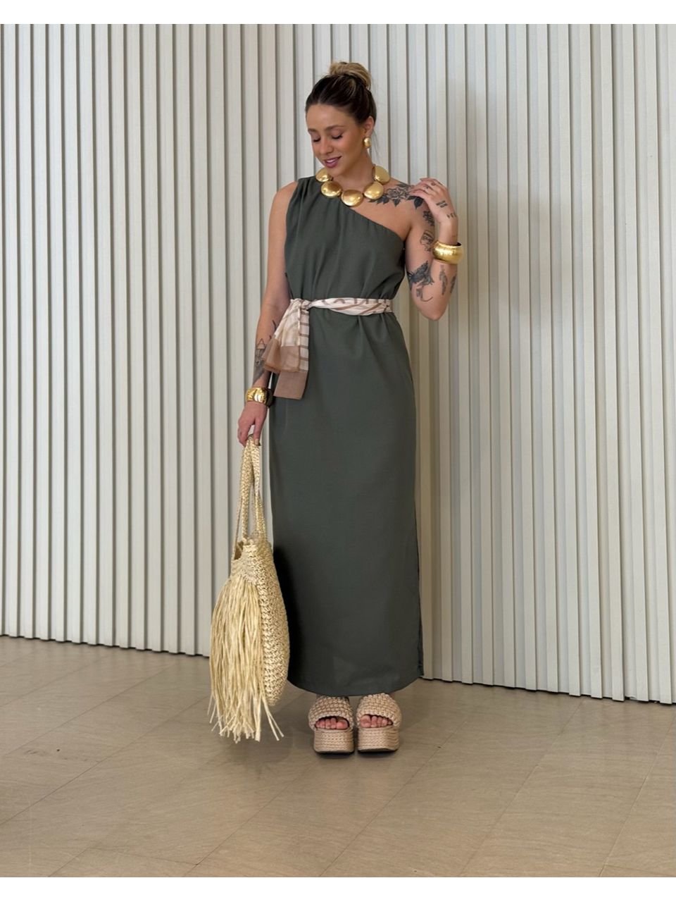 VESTIDO ROSANGELA NULA MANGA VERDE