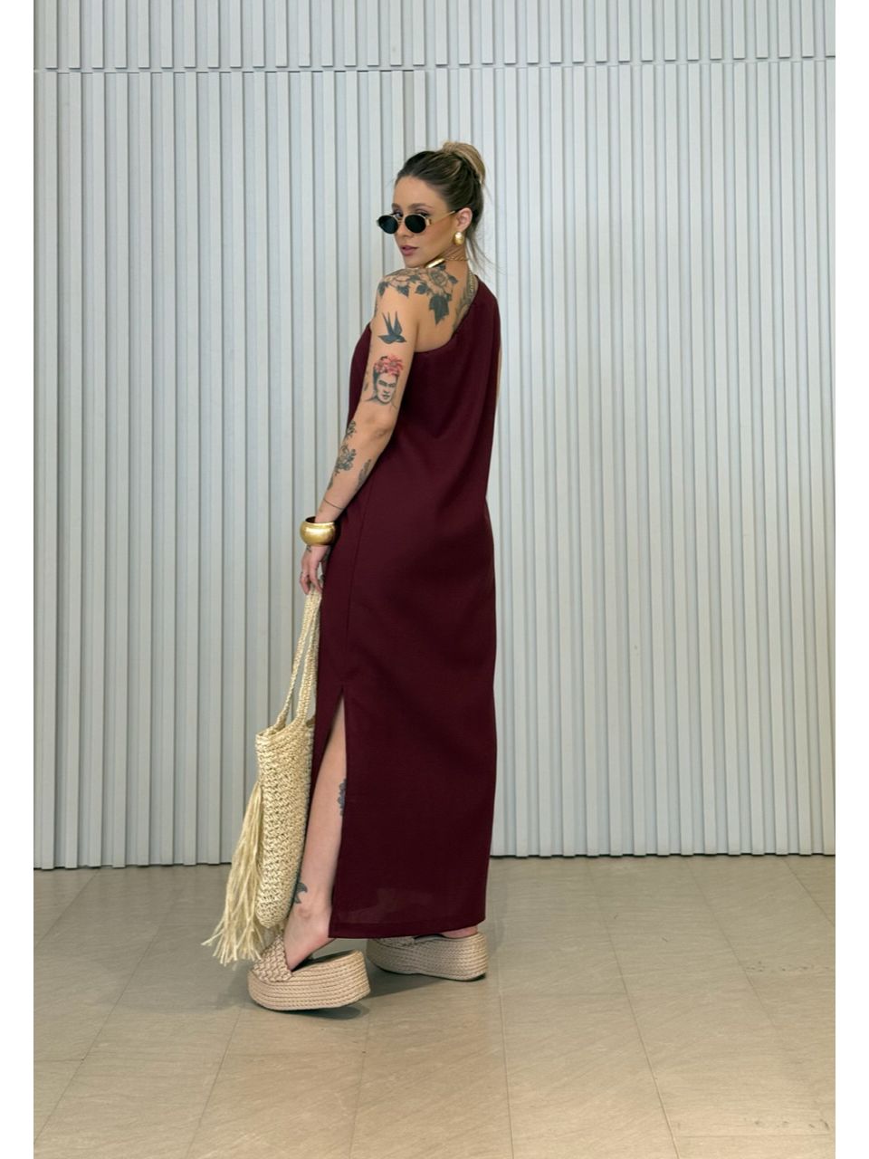 VESTIDO ROSANGELA NULA MANGA VINHO